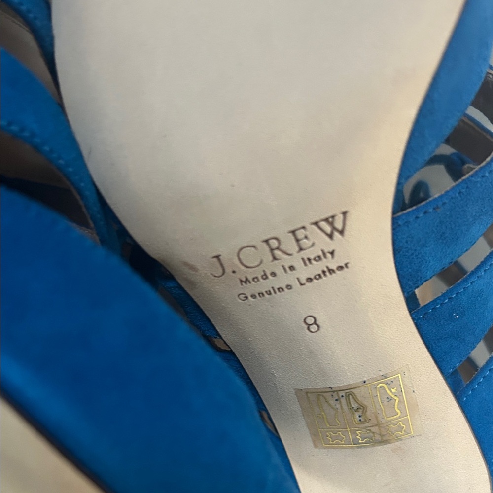J. Crew Vibrant Blue Suede Lace Up Cage Strappy Heels - Picture 4 of 8